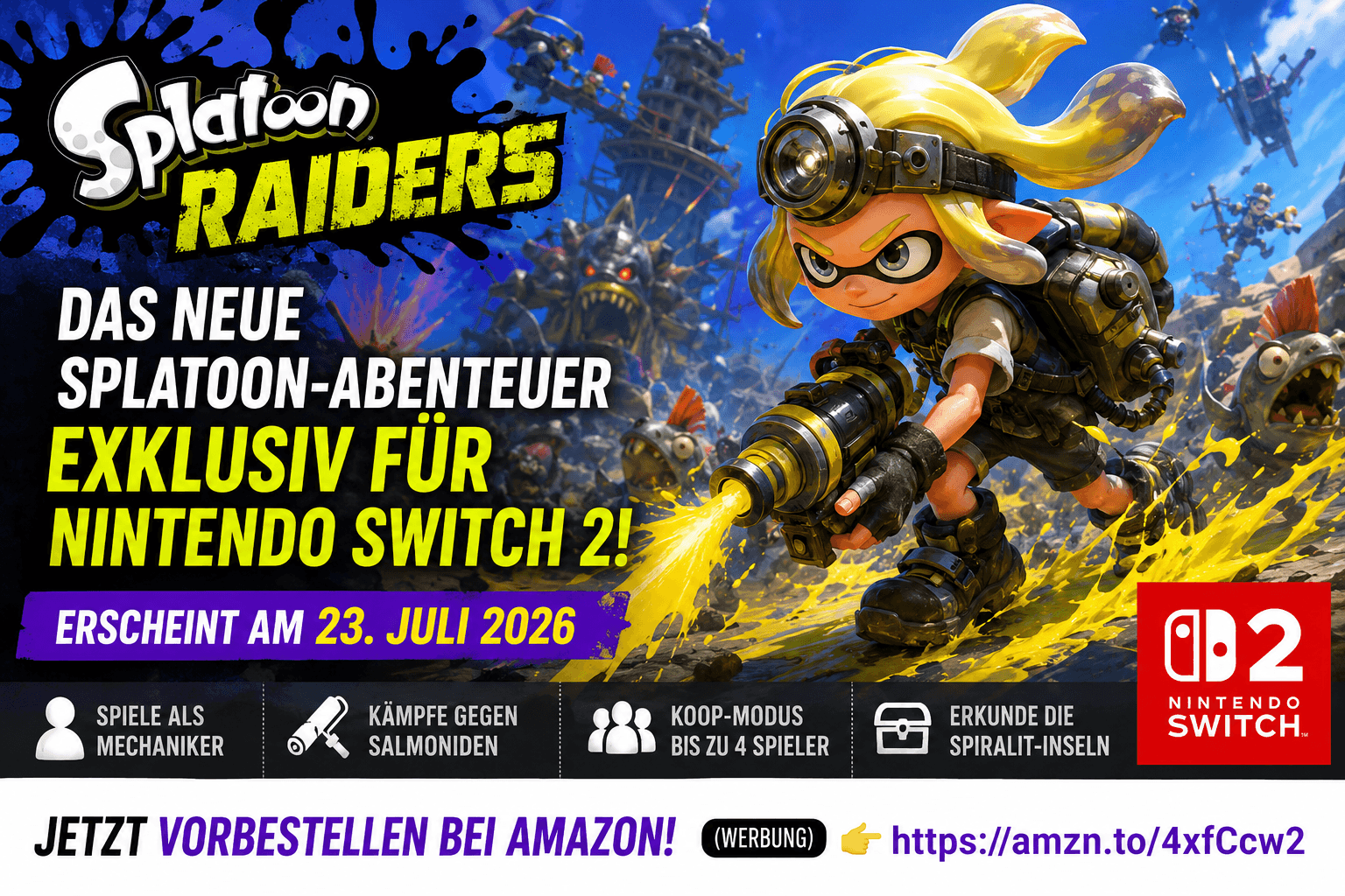Splatoon Raiders: Neues Abenteuer exklusiv für Nintendo Switch 2 angekündigt